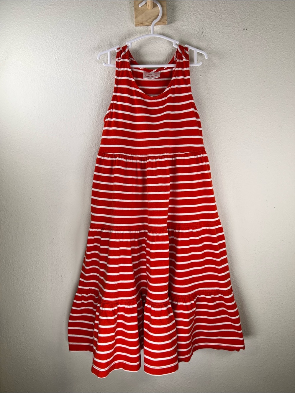 Hanna Andersson Red and White Striped Tiered Dress Size 8/130cm